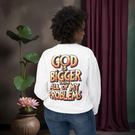 Inspiring Unisex Crewneck Sweatshirt, Cozy God is Bigger than My Problems Sweatshirt.