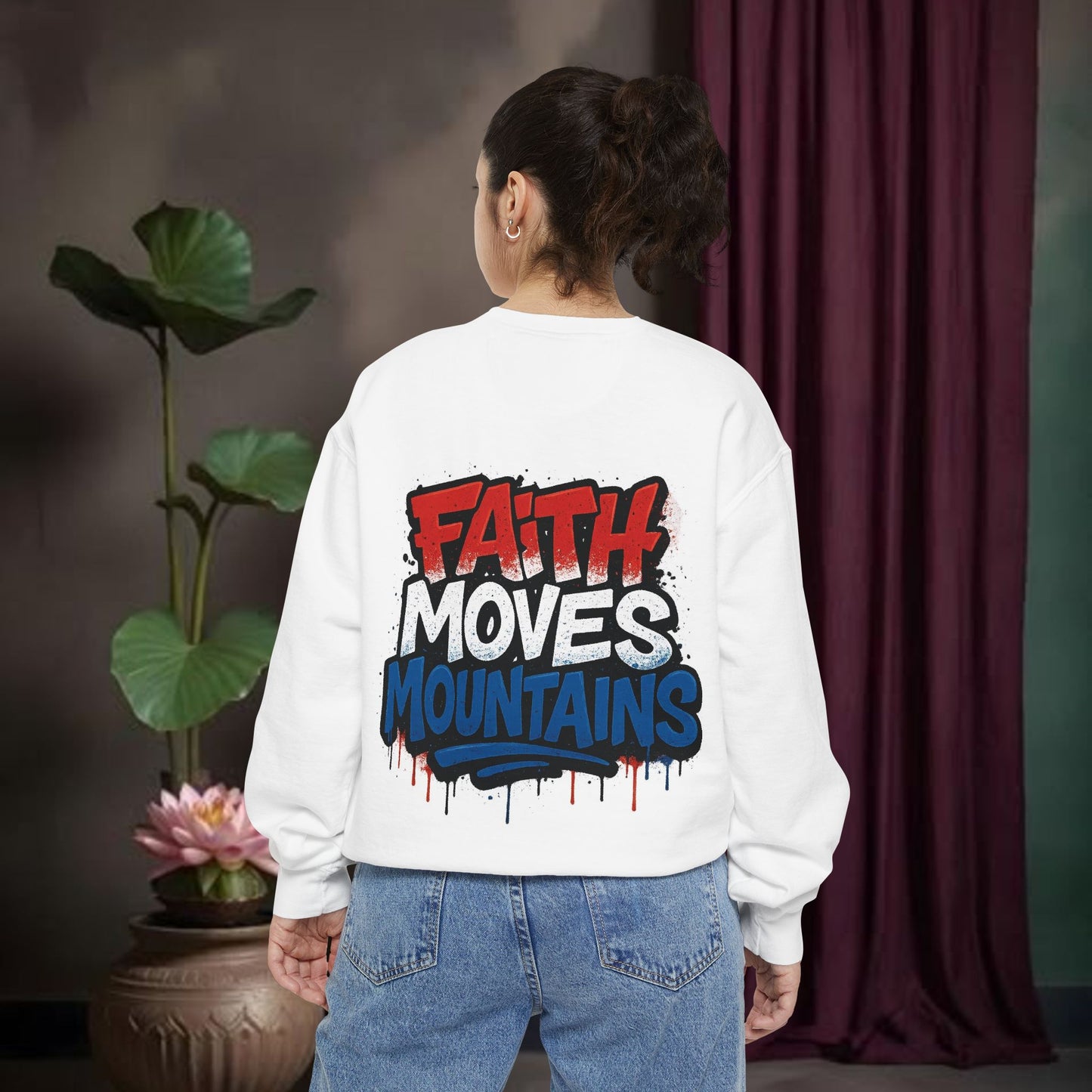 Faith Moves Mountains Sweatshirt | Unisex Garment-Dyed, Inspirational Gift.