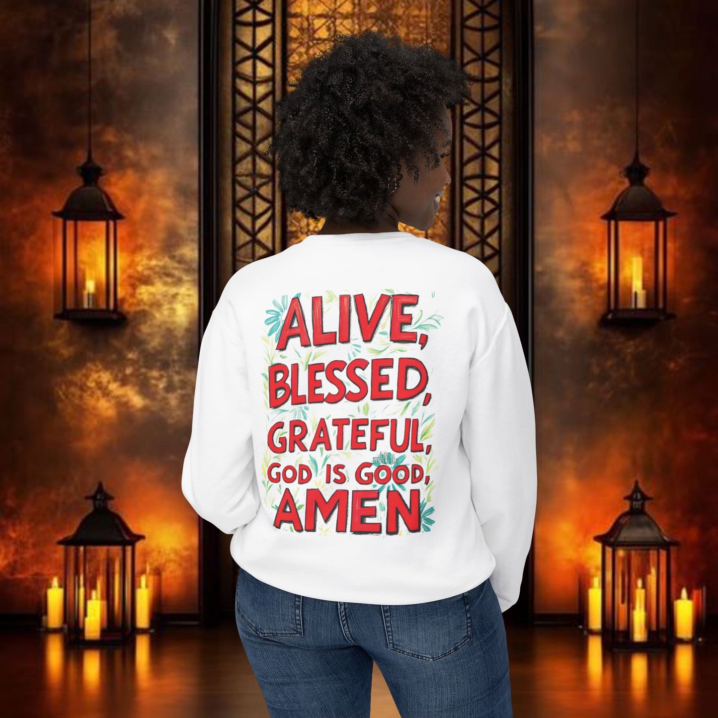 Unisex Lightweight Crewneck Sweatshirt - Alive, Blessed, Grateful.